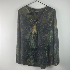 Zac + Rachel Peacock Feather Print Blouse Size S